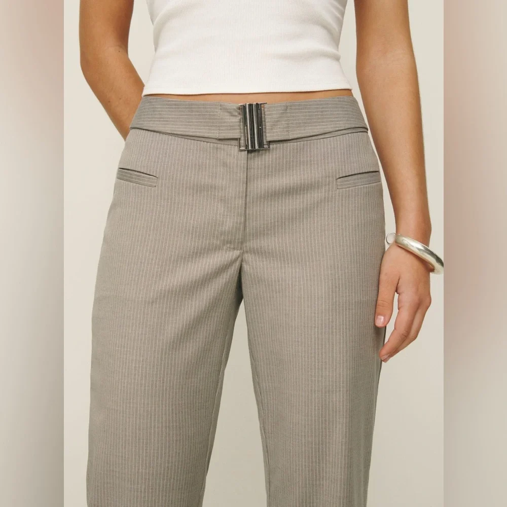 Reformation low rise Cherie Pant ‘Shitake Stripe’ size 10 - Picture 3 of 6